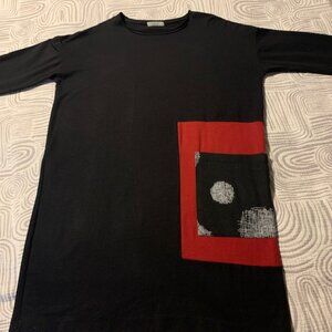 Chalet et Ceci Black Knit Tunic Dress with Bold Graphic Pocket